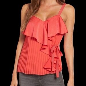 Chelsea 28 Slinky Ruffle Blouse Small Red Hibiscus w/ Accordion Style Cami Small